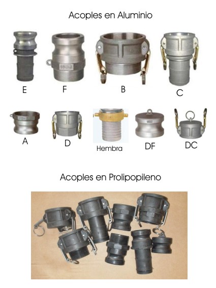 Acoples en aluminio y polipropileno